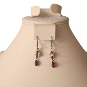 Red and White Bead Drop Earrings